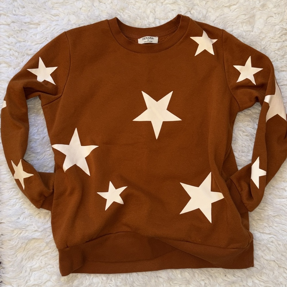 Zenana Star Pattern Fleece Crew Neck Sweatshirt & Joggers Set, Size S - Picture 6 of 17